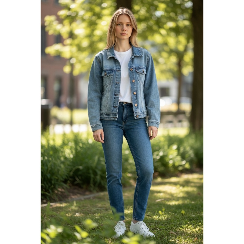 "Highway Daydreamer" Medium Wash Denim Trucker Jacket